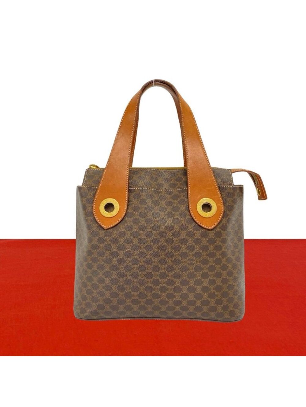 Celine Vintage Macadam Blason Pattern Circle Logo Leather Handbag Mini Tote